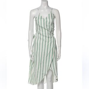 Reformation Court Green and White Striped Wrap Midi Dress